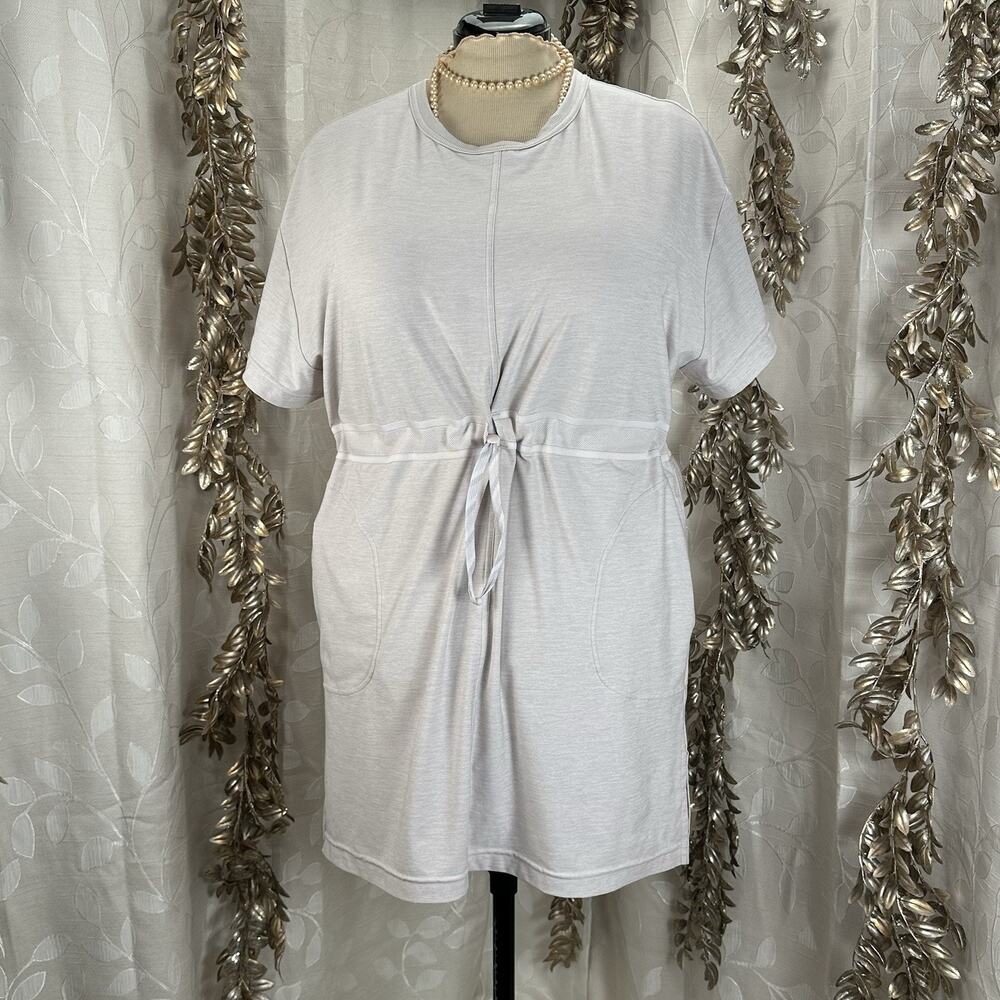 Athleta‎ Crosscurrent Cover Up Dress M Gray Lounge Travel Drawstring Waist Tunic